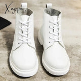 Xajzpa - Genuine Leather Boots Women White Ankle Boots Motorcycle Boots Female Autumn Winter Shoes Woman Punk Botas Mujer Spring