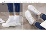 Xajzpa - Genuine Leather Boots Women White Ankle Motorcycle Female Autumn Winter Shoes Woman Punk