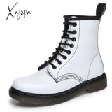 Xajzpa - Genuine Leather Boots Women White Ankle Motorcycle Female Autumn Winter Shoes Woman Punk