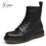 Xajzpa - Genuine Leather Boots Women White Ankle Motorcycle Female Autumn Winter Shoes Woman Punk