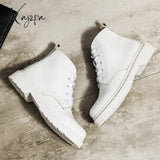 Xajzpa - Genuine Leather Boots Women White Ankle Motorcycle Female Autumn Winter Shoes Woman Punk