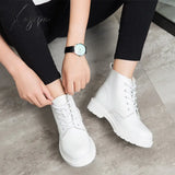 Xajzpa - Genuine Leather Boots Women White Ankle Motorcycle Female Autumn Winter Shoes Woman Punk