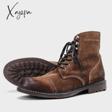 Xajzpa - Genuine Leather Men Boots American Style Paratrooper Soft Winter