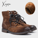 Xajzpa - Genuine Leather Men Boots American Style Paratrooper Soft Winter Brown 8102 / 39