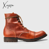 Xajzpa - Genuine Leather Men Boots American Style Paratrooper Soft Winter Brown 8104 / 39