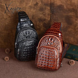 Xajzpa - Genuine Leather Men Chest Pack Shoulder Bag Retro Designe Crocodile Pattern Male Real