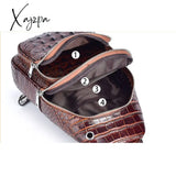 Xajzpa - Genuine Leather Men Chest Pack Shoulder Bag Retro Designe Crocodile Pattern Male Real