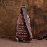 Xajzpa - Genuine Leather Men Chest Pack Shoulder Bag Retro Designe Crocodile Pattern Male Real