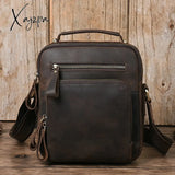 Xajzpa - Genuine Leather Men Cross Body Shoulder Bags Handbag For Business Briefcase Crazy Horse