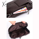 Xajzpa - Genuine Leather Men Mini Cross Body Shoulder Fanny Bags Casual Hook Cell Mobile Phone Case