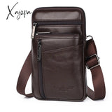 Xajzpa - Genuine Leather Men Mini Cross Body Shoulder Fanny Bags Casual Hook Cell Mobile Phone Case