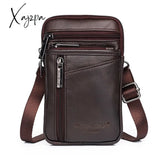 Xajzpa - Genuine Leather Men Mini Cross Body Shoulder Fanny Bags Casual Hook Cell Mobile Phone Case