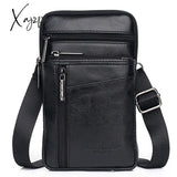 Xajzpa - Genuine Leather Men Mini Cross Body Shoulder Fanny Bags Casual Hook Cell Mobile Phone Case