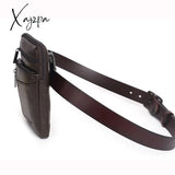 Xajzpa - Genuine Leather Men Mini Cross Body Shoulder Fanny Bags Casual Hook Cell Mobile Phone Case