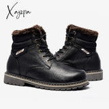 Xajzpa - Genuine Leather Men Winter Shoes Handmade Warm Snow Boots Full Grain Leather Boots For