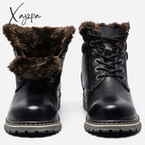 Xajzpa - Genuine leather Men Winter Shoes Handmade Warm Snow boots Full Grain Leather Winter Boots For Men