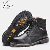 Xajzpa - Genuine Leather Men Winter Shoes Handmade Warm Snow Boots Full Grain Leather Boots For