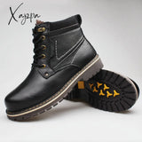 Xajzpa - Genuine Leather Men Winter Shoes Handmade Warm Snow Boots Full Grain Leather Boots For