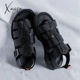 Xajzpa - Genuine Leather Sandals For Men Black Buckle Strap Thick Bottom Shoes Free Shipping Size