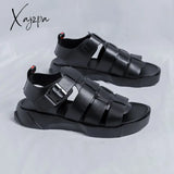 Xajzpa - Genuine Leather Sandals for Men Black Buckle Strap Thick Bottom Men Shoes Free Shipping Size 38-44