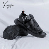 Xajzpa - Genuine Leather Sandals For Men Black Buckle Strap Thick Bottom Shoes Free Shipping Size