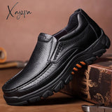 Xajzpa - Genuine Leather Shoes Men Loafers Soft Cow Casual New Male Footwear Black Brown Slip-On