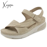 Xajzpa - Genuine Leather Shoes Women Comfortable Sandals Ladies Slip-On Wedge Sports Beach Walk