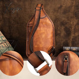 Xajzpa - Genuine Leather Sling Backpack Men Chest Cross Body Bag Travel Retro Real Cowhide