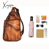 Xajzpa - Genuine Leather Sling Backpack Men Chest Cross Body Bag Travel Retro Real Cowhide