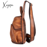 Xajzpa - Genuine Leather Sling Backpack Men Chest Cross Body Bag Travel Retro Real Cowhide