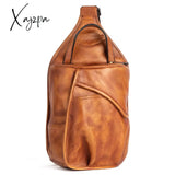 Xajzpa - Genuine Leather Sling Backpack Men Chest Cross Body Bag Travel Retro Real Cowhide