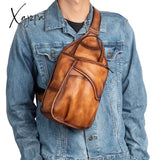 Xajzpa - Genuine Leather Sling Backpack Men Chest Cross Body Bag Travel Retro Real Cowhide