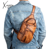 Xajzpa - Genuine Leather Sling Backpack Men Chest Cross Body Bag Travel Retro Real Cowhide