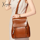 Xajzpa - Genuine Leather Women Backpack Rucksack Cross Body Shoulder Bag Girls School Female