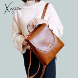 Xajzpa - Genuine Leather Women Rucksack Knapsack Shoulder Cross Body Bags Female Fashion Lady Oil Wax Cowhide Daypack Backpack