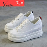 Xajzpa - Genuine Leather Women’s White Shoes Platform Sneakers Spring Autumn Fashion Women Black