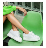 Xajzpa - Genuine Leather Women’s White Shoes Platform Sneakers Spring Autumn Fashion Women Black