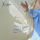 Xajzpa - Girly Pearl Bow Cute Underarm Bag Fairy Women’s Small Pink Shoulder Soft Pu Leather