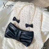 Xajzpa - Girly Pearl Bow Cute Underarm Bag Fairy Women’s Small Pink Shoulder Soft Pu Leather