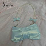 Xajzpa - Girly Pearl Bow Cute Underarm Bag Fairy Women’s Small Pink Shoulder Soft Pu Leather