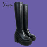 Xajzpa - Goth Platform High Heels Zip Chunky Women’s Boots Black Punk Thick Bottom Motorcycle