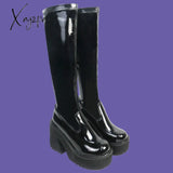 Xajzpa - Goth Platform High Heels Zip Chunky Women’s Boots Black Punk Thick Bottom Motorcycle