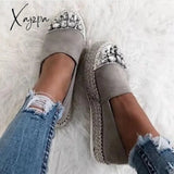 Xajzpa - Gray Platform Rhinestone Holiday Flats & Sneakers Grey / 5