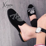 Xajzpa - Half Slippers Breathable Mens Shoes Mules Casual Designer Fashion Loafers Luxury Skull