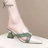 Xajzpa - Half Slippers Women’s Summer New Pointed Toe Fashion Support Shoes Soft Leather Thick