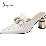 Xajzpa - Half Slippers Women’s Summer New Pointed Toe Fashion Support Shoes Soft Leather Thick Heel