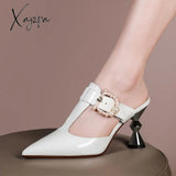 Xajzpa - Half Slippers Women’s Summer New Pointed Toe Fashion Support Shoes Soft Leather Thick
