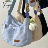 Xajzpa - Harajuku Style College Crossbody Bag Solid Color Plaid Print Large Capacity Shoulder New