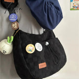 Xajzpa - Harajuku Style College Crossbody Bag Solid Color Plaid Print Large Capacity Shoulder New