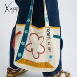 Xajzpa - Harajuku Style Shoulder Bag Flower Letter Print Large Capacity Canvas Handbag High Quality